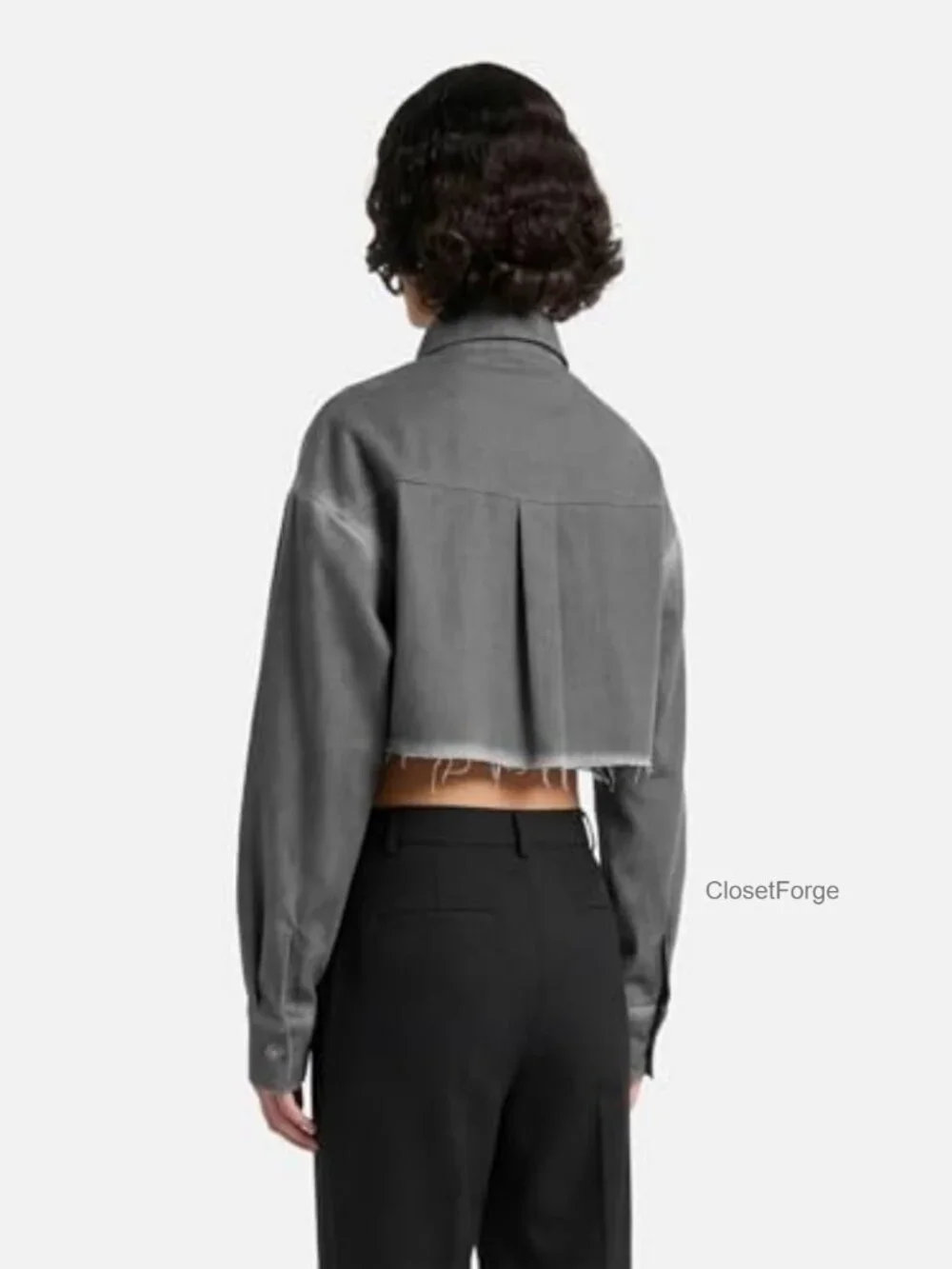 Cropped Denim Jacket Washed Grey Vintage Spring Jacket